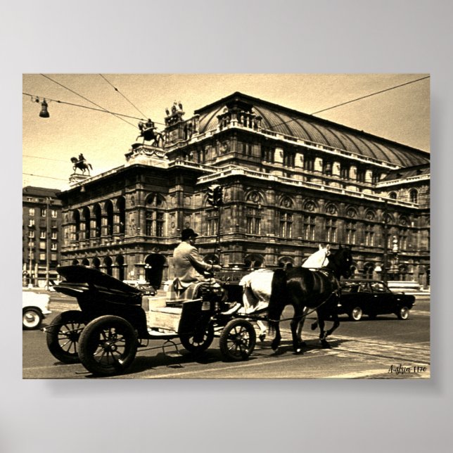 Póster Austria Viena Fiaker Staatsoper ópera vintage (Frente)