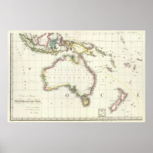 Póster Austria y mapa grabado Indonesia