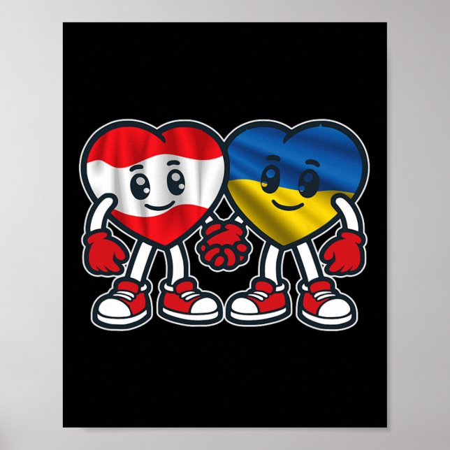 Póster Austria y Ucrania corazones amistad  (Frente)