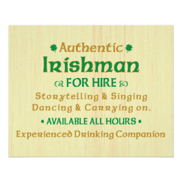 Póster Auténtico Irlandés a Contratar Divertido