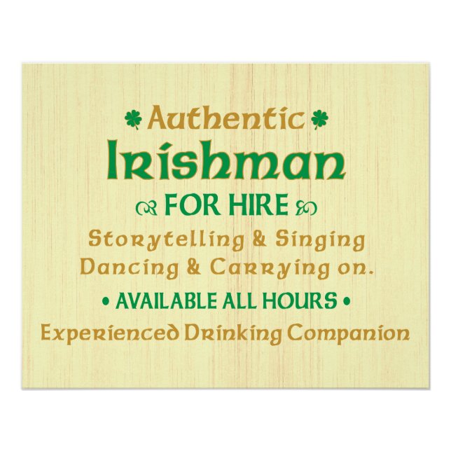 Póster Auténtico Irlandés a Contratar Divertido (Anverso)