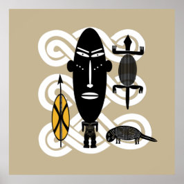 Póster auténticos animales de la escena de guerreros trib