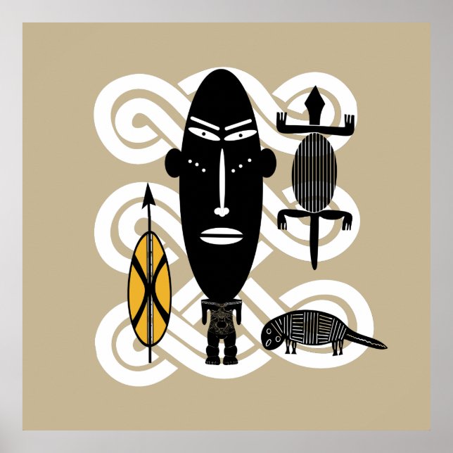 Póster auténticos animales de la escena de guerreros trib (Frente)