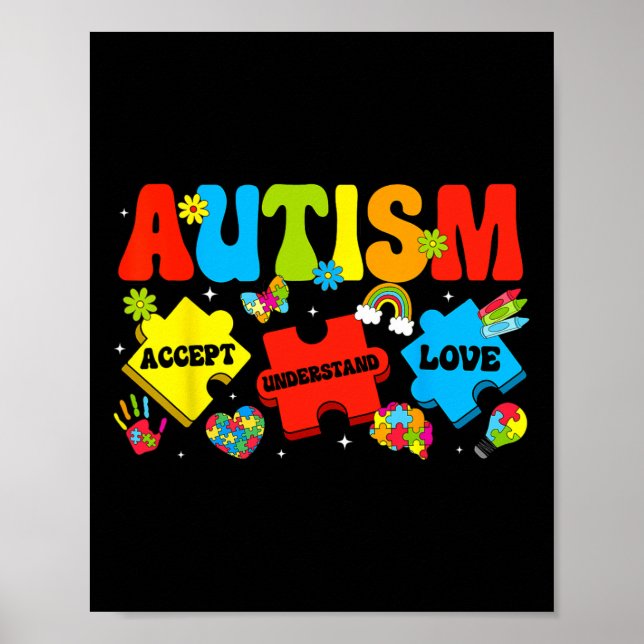 Póster Autism Awareness Accept Comprender los rompecabeza (Frente)