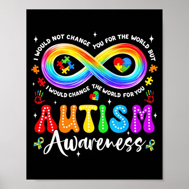 Póster Autism Awareness Acceptance Rainbow Infinity Symbo (Frente)