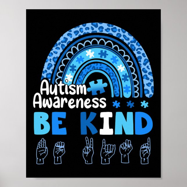 Póster Autism Awareness Be Kind Asl Hand Sign Language  (Frente)