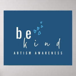 Póster autism awareness be kind blue hearts modern 