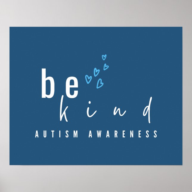 Póster autism awareness be kind blue hearts modern  (Frente)