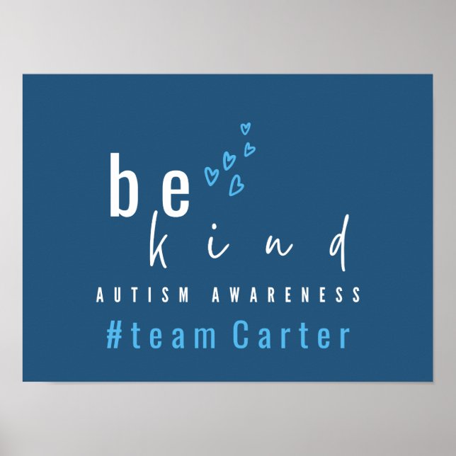 Póster autism awareness be kind blue #team name custom  (Frente)