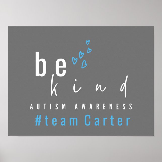 Póster autism awareness be kind blue #team name custom  (Frente)