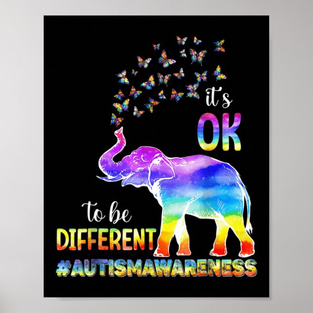 Póster Autism Awareness Butterfly Elephant Está bien ser (Frente)