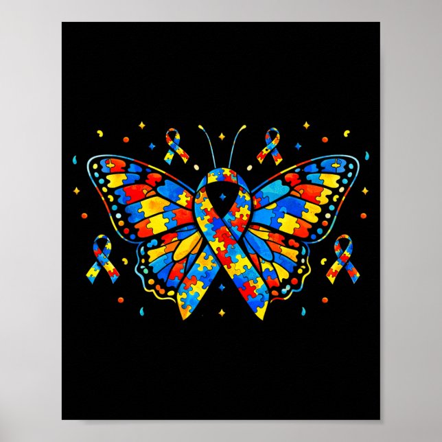 Póster Autism Awareness Butterfly Puzzle Ribbon  (Frente)