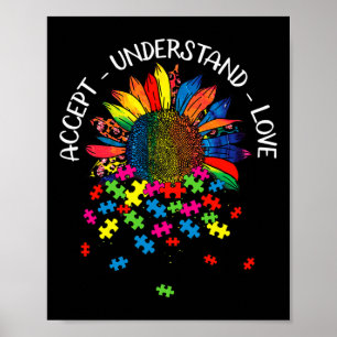 Póster Autism Awareness Daisy Flower Aceptan Comprender L