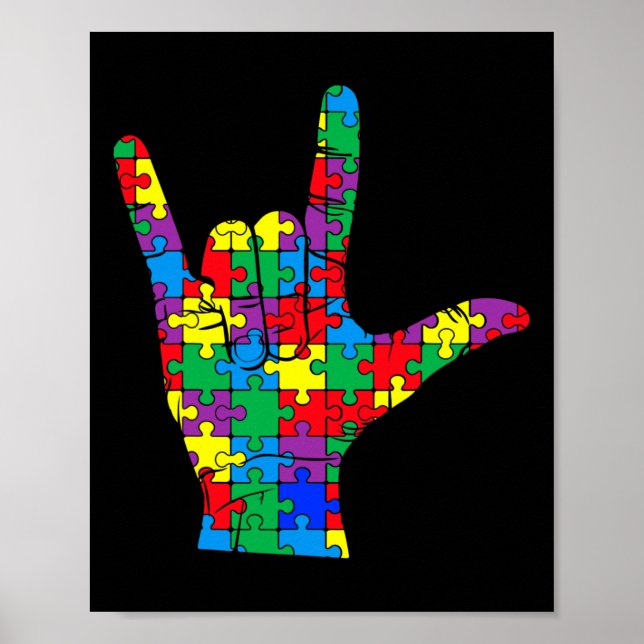 Póster Autism Awareness Day Autistic Child Asl Love Sign  (Frente)
