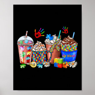 Póster Autism Awareness Day Café Latte Cups Café Be K