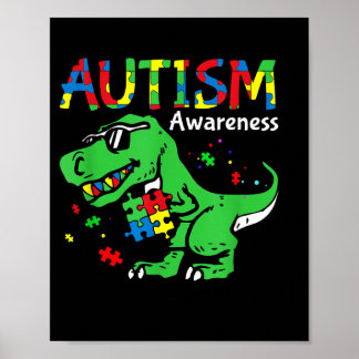 Póster Autism Awareness Dino T-Rex Puzzle Funny Dinosaur