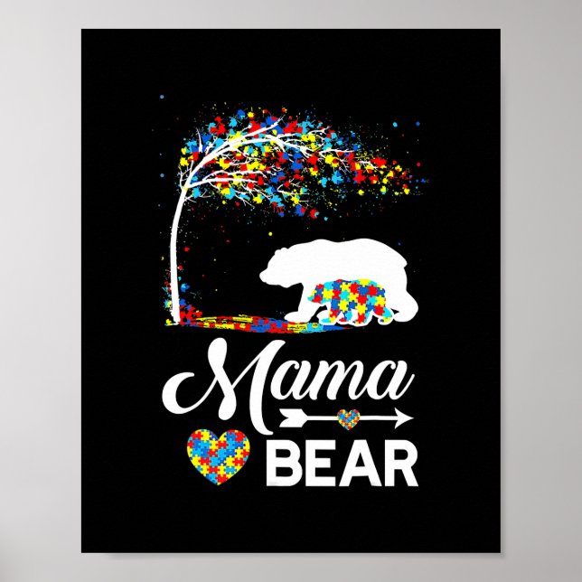 Póster Autism Awareness Gift Mama Bear Support Autistic (Frente)