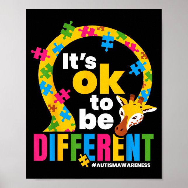Póster Autism Awareness Giraffe It’s Ok To Be Different G (Frente)