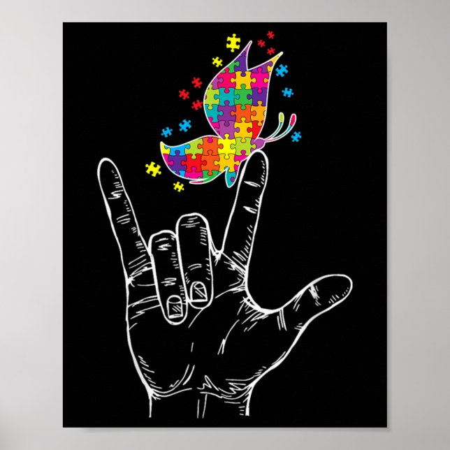 Póster Autism Awareness I Love You Asl Hand Sign Language (Frente)