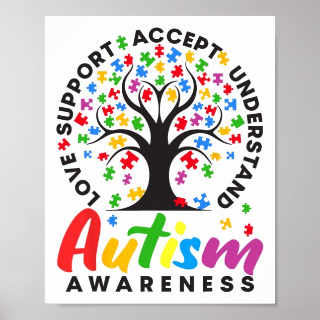 Póster Autism Awareness Love Support Acepte entender Au (Frente)
