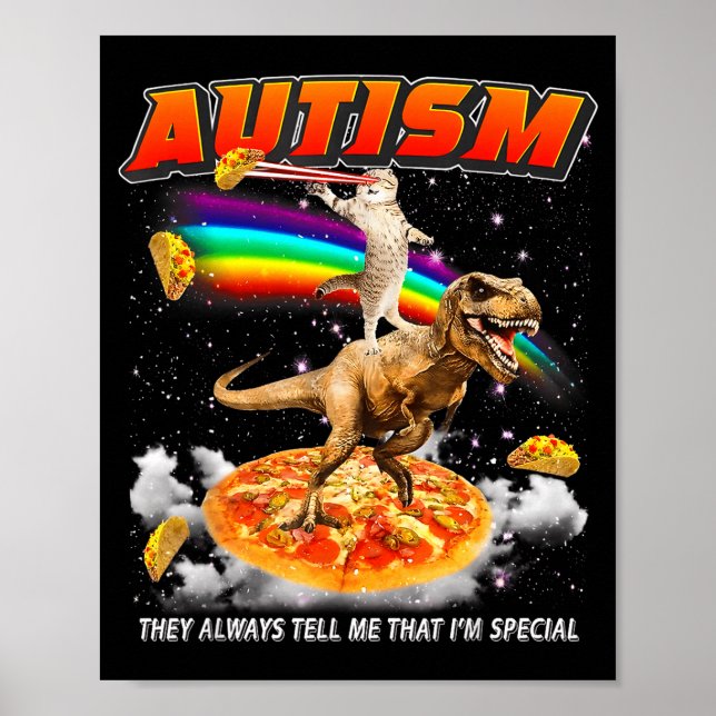 Póster Autism Awareness T-rex Cat Meme Neurodiversity Pri (Frente)