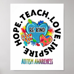 Póster Autism Awareness Teacher Enseña Esperanza Amor Ins
