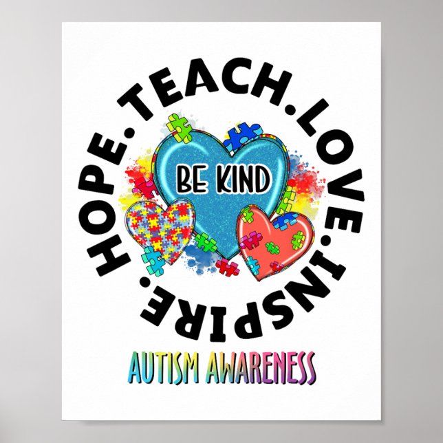 Póster Autism Awareness Teacher Enseña Esperanza Amor Ins (Frente)