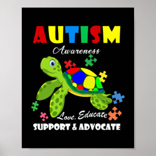 Póster Autism Awareness Turtles Puzzle Mom Support