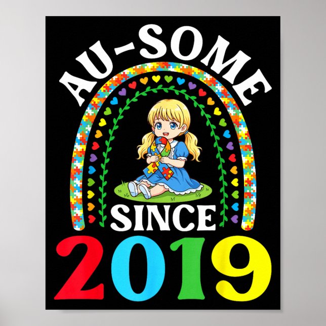 Póster Autism Awesome Ausome Since 2019 Awareness 7th Bir (Frente)