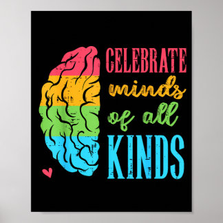Póster Autism Brain Celebrate Minds All Kinds Aware Men W