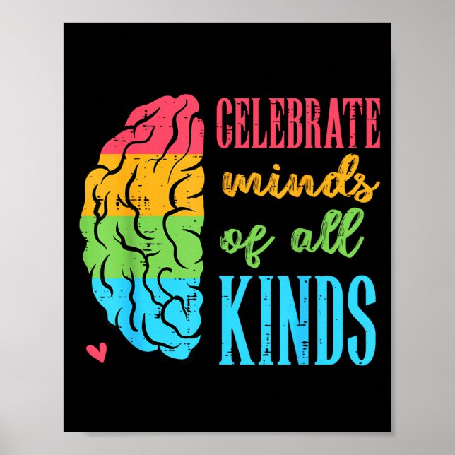 Póster Autism Brain Celebrate Minds All Kinds Aware Men W (Frente)