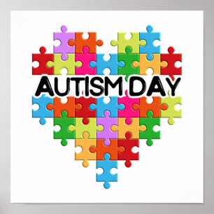 Póster Autism Day Puzzle Shape Heart