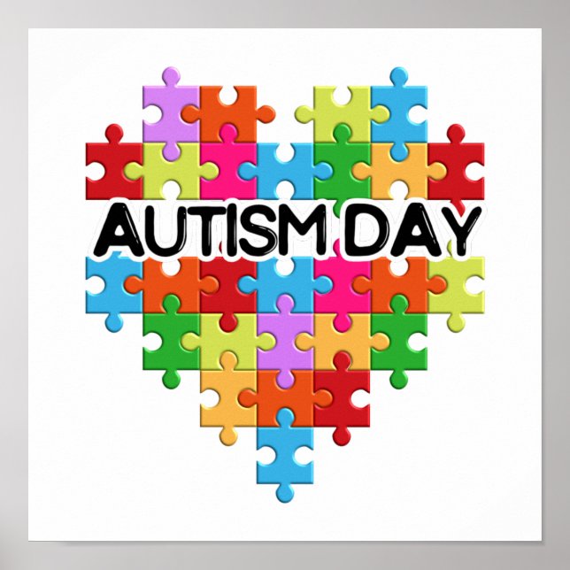 Póster Autism Day Puzzle Shape Heart (Frente)