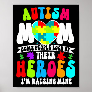 Póster Autism Mom Groovy Heart Puzzle Autism Awareness He