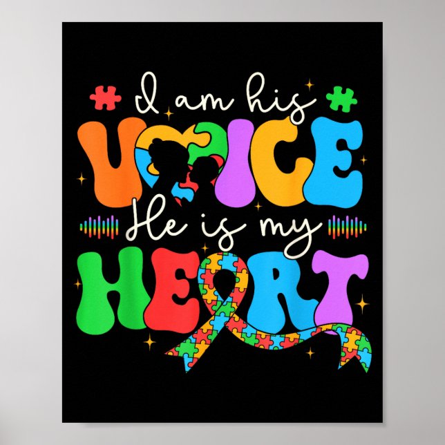 Póster Autism Mom I'm His Voice He Is My Heart Autism Awa (Frente)