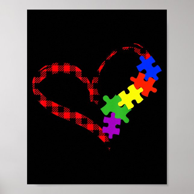Póster Autism Puzzle Buffalo Plaid Love Christmas Graphic (Frente)