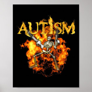 Póster Autism Skeleton Guns Funny Fire Bones Spooki