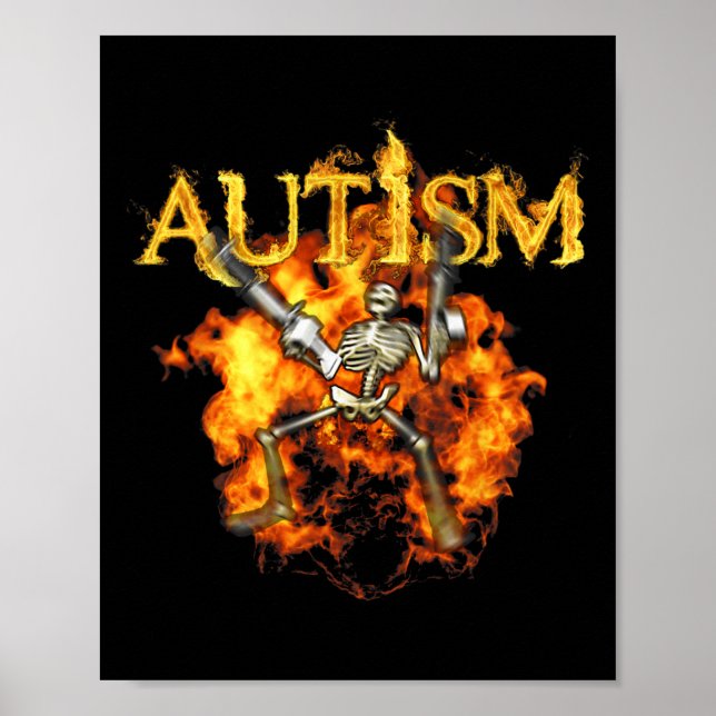 Póster Autism Skeleton Guns Funny Fire Bones Spooki (Frente)