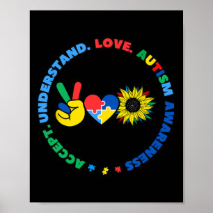 Póster Autisme Kids Superheroes Sunflower Peace Hand Rótu