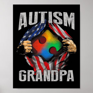 Póster Autismo Abuelo Bandera Americana Autismo Concienci