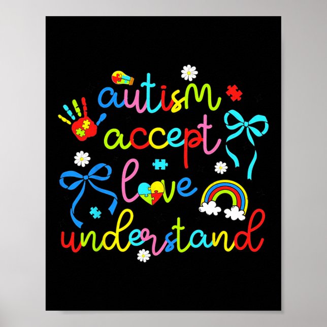 Póster Autismo Aceptar Amor Entender Coquette Bow Retro (Frente)