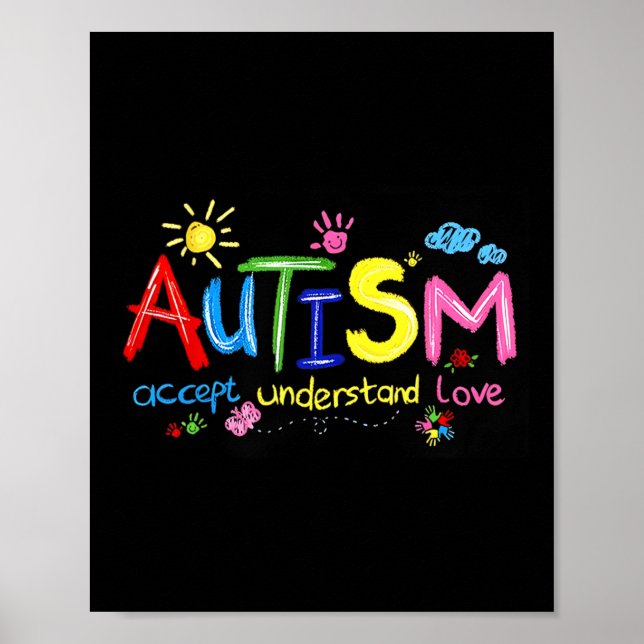 Póster Autismo Aceptar Comprender Amor Autismo Conciencia (Frente)