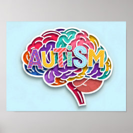 Póster Autismo Arcoiris Tipografía cerebral Neurodiversid