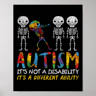 Póster Autismo Awerness - Skeleton Dabbing Autistic Kids 