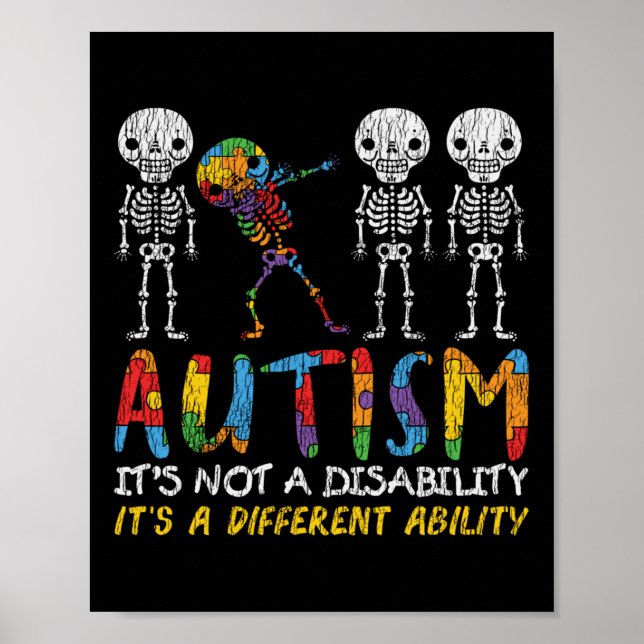 Póster Autismo Awerness - Skeleton Dabbing Autistic Kids  (Frente)