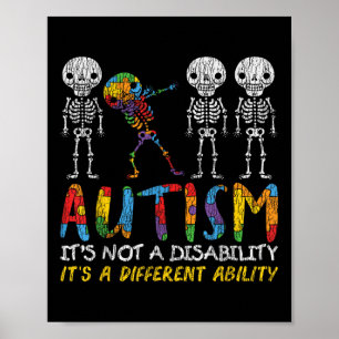 Póster Autismo Awerness - Skeleton Dabbing Autistic Kids 