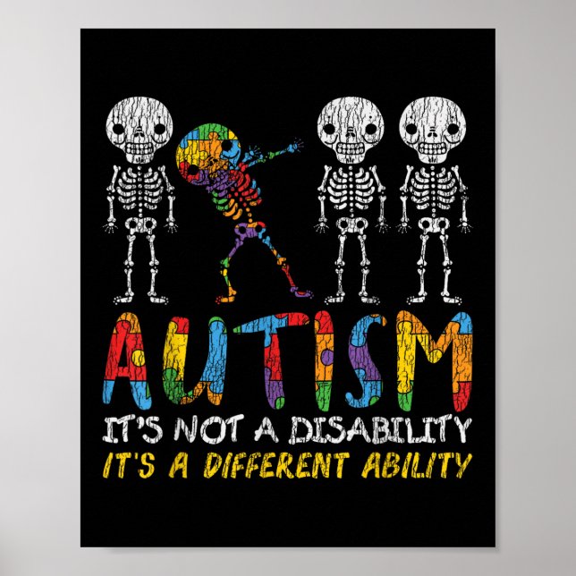 Póster Autismo Awerness - Skeleton Dabbing Autistic Kids  (Frente)