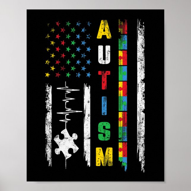 Póster Autismo Bandera Americana Rompe Conciencia Autista (Frente)