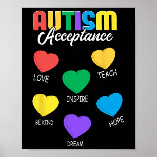 Póster Autismo Conciencia Aceptación Corazón Hombres Muje