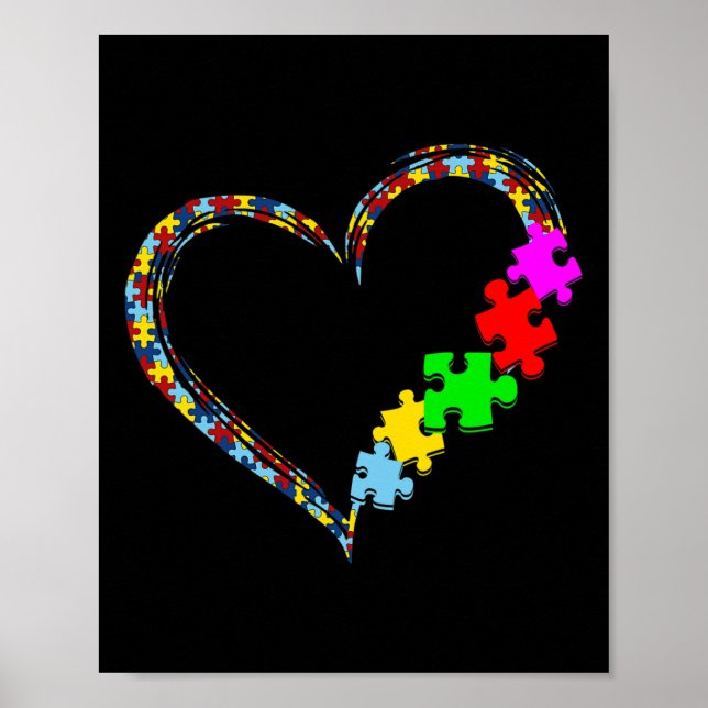 Póster Autismo Conciencia Amor Rompecabezas Corazón Pieza (Frente)